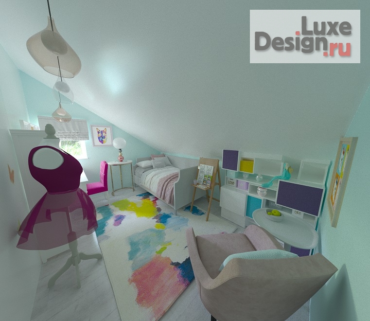 Дизайн интерьера коттеджа "Спальня для девочки подростка художницы" (фото 2)