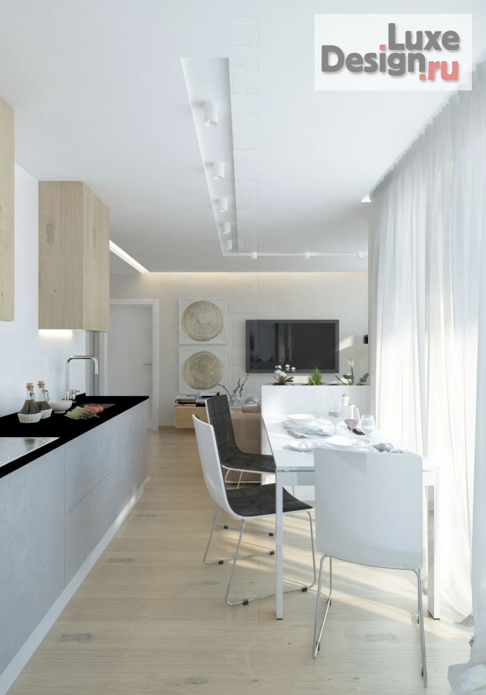 Дизайн интерьера двухкомнатной квартиры "Точка белого(кухня-гостиная)" (фото 3)