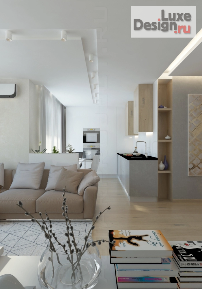 Дизайн интерьера двухкомнатной квартиры "Точка белого(кухня-гостиная)" (фото 1)