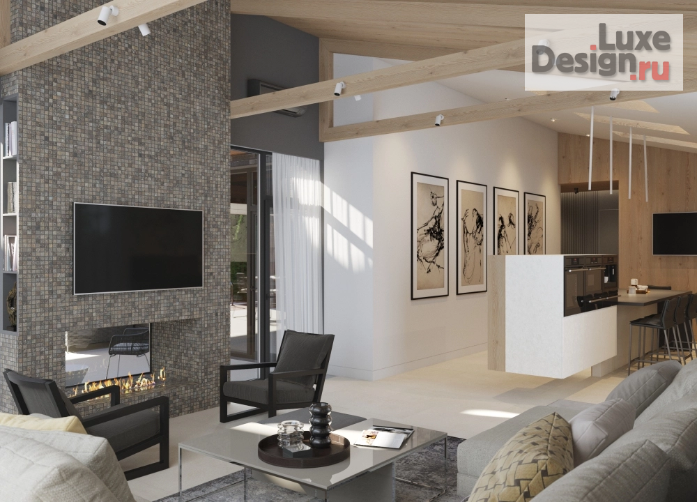 Дизайн интерьера загородного дома "Метаморфоза(кухня-гостиная)" (фото 6)