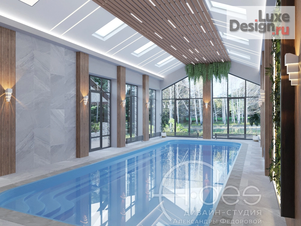 Дизайн интерьера загородного дома "Бассейн и комната отдыха в загородном доме." (фото 2)