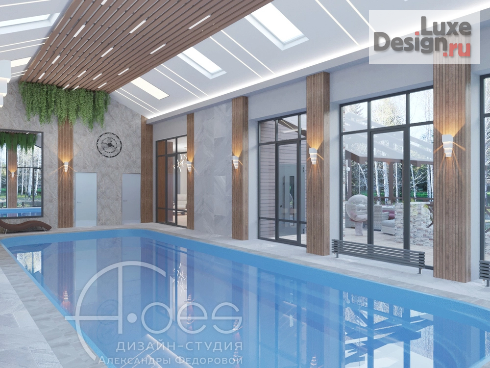 Дизайн интерьера загородного дома "Бассейн и комната отдыха в загородном доме." (фото 3)